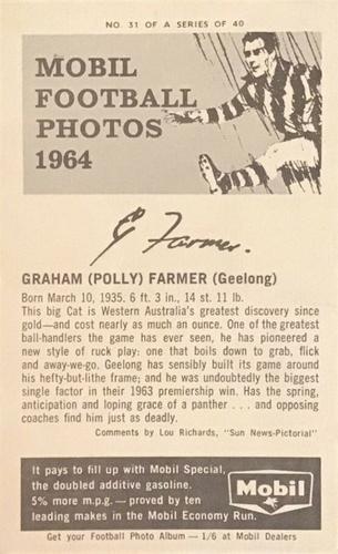 1964 Mobil Football Photos VFL #31 Graham Farmer Back